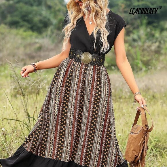 Women Boho Disc Belt Wide Western Leather Belt Vintage Concho Waist Belts Black - Picture 5 of 6